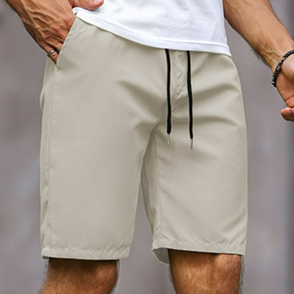 Viikei Men's Shorts for Street Fashion and Style,Men's Summer Solid Color Straight Leg Shorts Cropped Shorts Casual Sports Shorts Khaki S