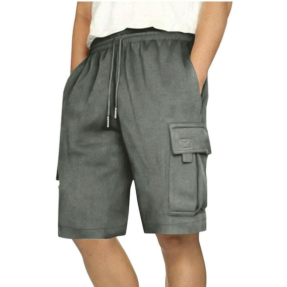 Viikei Men's Shorts in Trendy Designs,Men's Casual Solid Pants Drawstring Waist Athletic Gym Shorts with Pocket Gray L