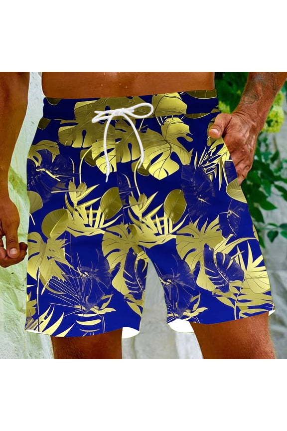 Men's Shorts in Trendy Patterns,Men's Special Print Beach Casual Trouser Shorts Pants Dark Blue M