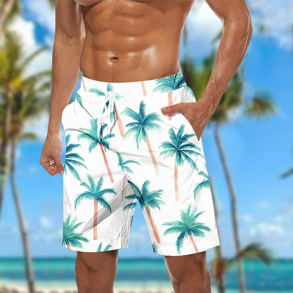 Viikei Men's Shorts with Cargo Pockets,Men Casual Fashion Print Shorts with Pockets Elastic Waist Beach Pants White M