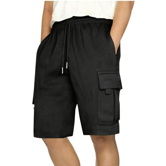 Viikei Men's Shorts with Cargo Pockets,Men's Casual Solid Pants Drawstring Waist Athletic Gym Shorts with Pocket Black M
