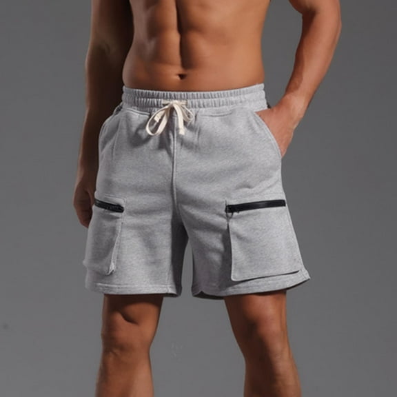 Viikei Men's Shorts with Elastic Waistband for Comfort,Men Casual Fashion Solid Shorts with Pocket Elastic Waist Short Pants Gray L