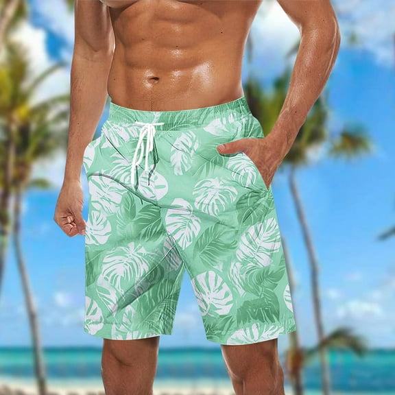 Viikei Men's Solid Color Shorts,Men Casual Fashion Print Shorts with Pockets Elastic Waist Beach Pants Green S