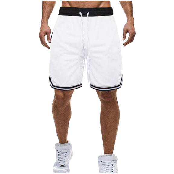 Viikei Men's Workout Shorts,Men's Summer Solid Color Sports Fitness Breathable Shorts White S