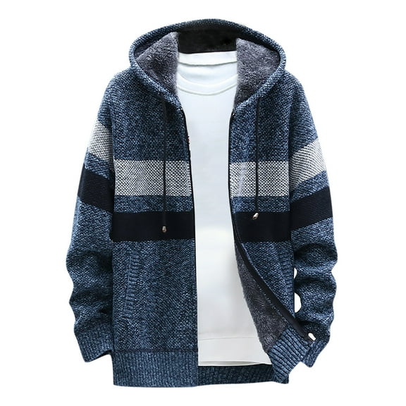 Viikei Mens Clothes on Clearance,Gifts for Men Men Casual Patchwork Long Sleeve Knitting Hooded Cardigan Zipper