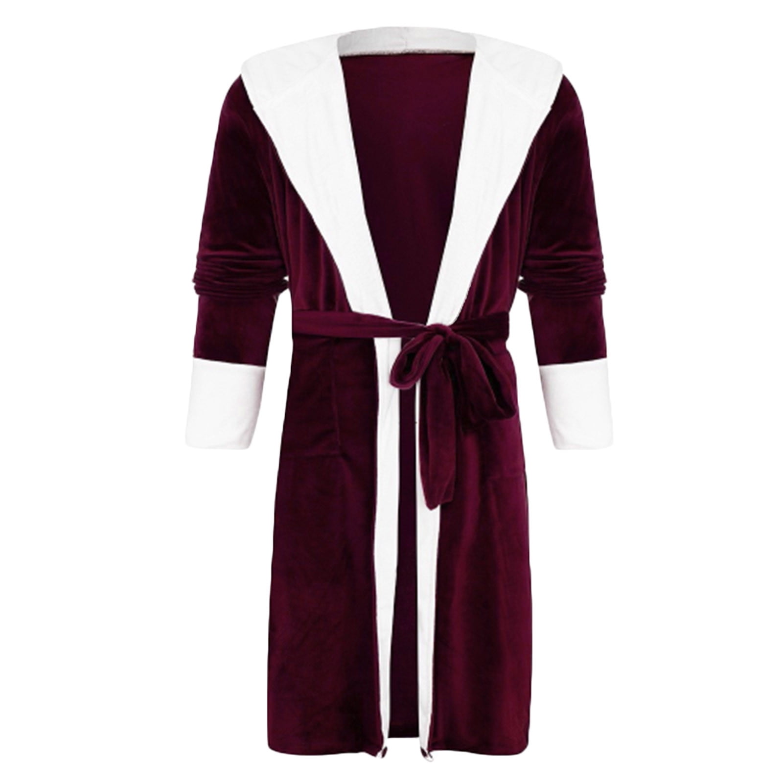 Viikei Mens Clothes On Clearance,Gifts for Men Men Fleece Patchwork Casual Waist Tie Cardigan Pocket Long Sleeve Hooded Bathrobe