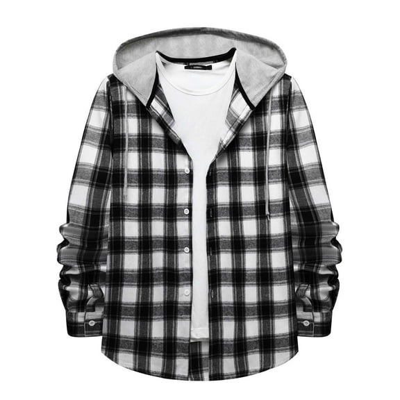 Viikei Mens Clothes on Clearance,Gifts for Men Men's and Winter Fashion Long Sleeve Solid Color Shirt Top Plaid Hooded Shirt