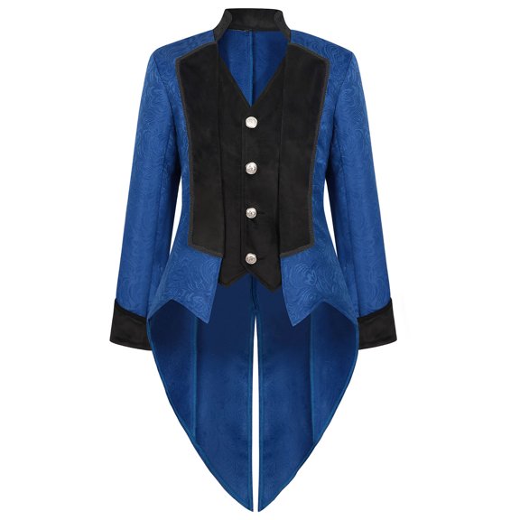Viikei Mens Coats Outerwear Winter Mens Winter Coats Men Patchwork Turn-down Collar Long-sleeved Costume Cosplay Swallow-tailed Coat