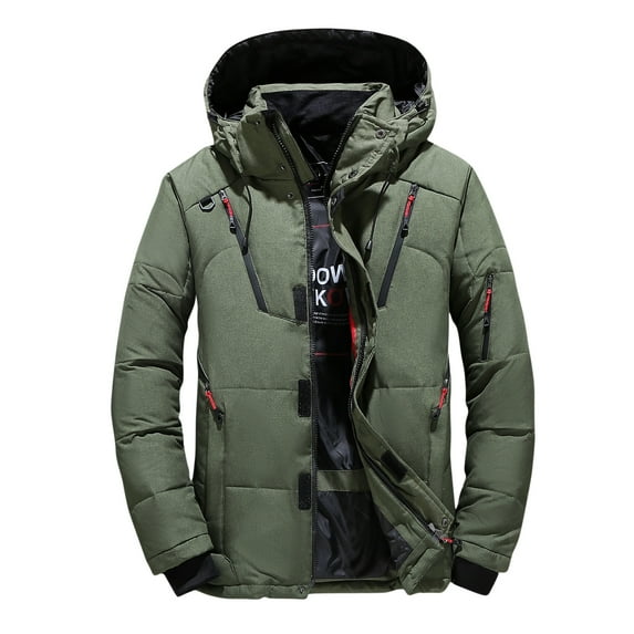 Viikei Mens Coats Outerwear Winter Mens Winter Coats Men Solid Casual Hat Detachable Thicken Multi-pocket Zipper Jacket