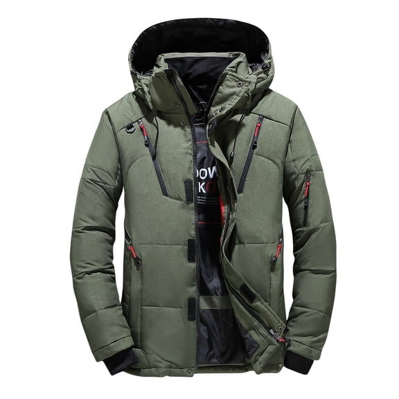 Viikei Mens Coats Outerwear Winter Mens Winter Coats Men Solid Casual Hat Detachable Thicken Multi-pocket Zipper Jacket