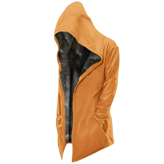 Viikei Mens Coats Outerwear Winter Mens Winter Coats Men's Winter Long Sleeved Cardigan Pockets Solid Color Warm Plush Hooded Jacket Fleece Sweater Coat