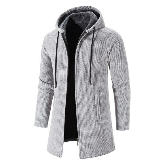 Viikei Mens Coats Outerwear Winter Mens Winter Coats Men's solid color hooded jacket windbreaker mid-length hooded jacket Casual