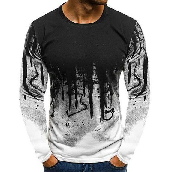 Viikei Mens Long Sleeve T Shirts Long Sleeve Shirts for Men Men's Loose Round Neck 3d Printing Long-sleeved T-Shirt Top