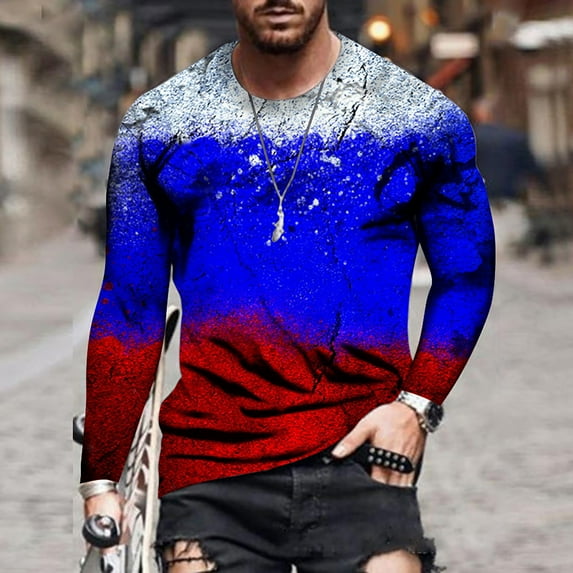 Viikei Mens Long Sleeve T Shirts Long Sleeve Shirts for Men Men's Loose Round Neck 3d Printing Long-sleeved T-Shirt Top