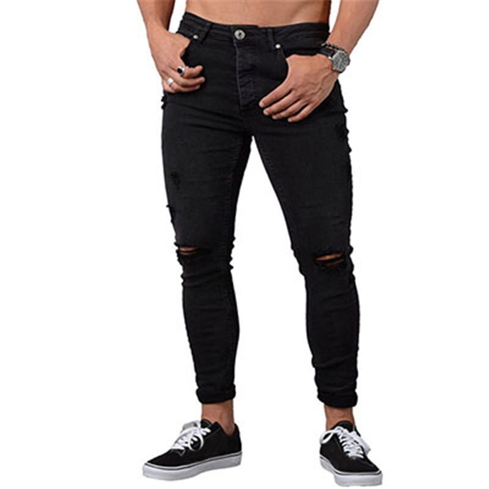 Ymosrh Men's Distressed Slim Fit Stretch Jeans - Ripped Denim Pants For Casual Wear 1 thumbnail image