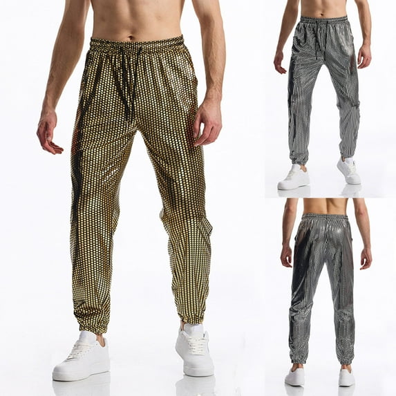 Viikei Mens Pants Elastic Waist,Men Casual Fashion Elastic Waist Solid Trousers Elastic Bottom Of A Trouser Leg Long Pants Gold XL