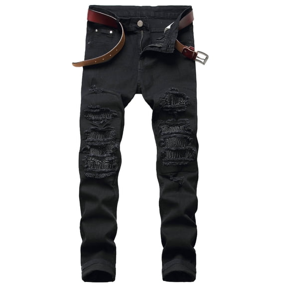 Viikei Mens Pants Plus Size Pants Men Trousers for Men Casual Denim Cotton Straight Ripped Hole Trousers Jeans Pants Full Length Pants