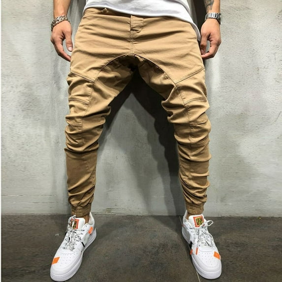 Viikei Mens Pants Plus Size Pants Men Trousers for Men New Pure Colored Loose Multi-pocket Workwear Pants Tether Trousers