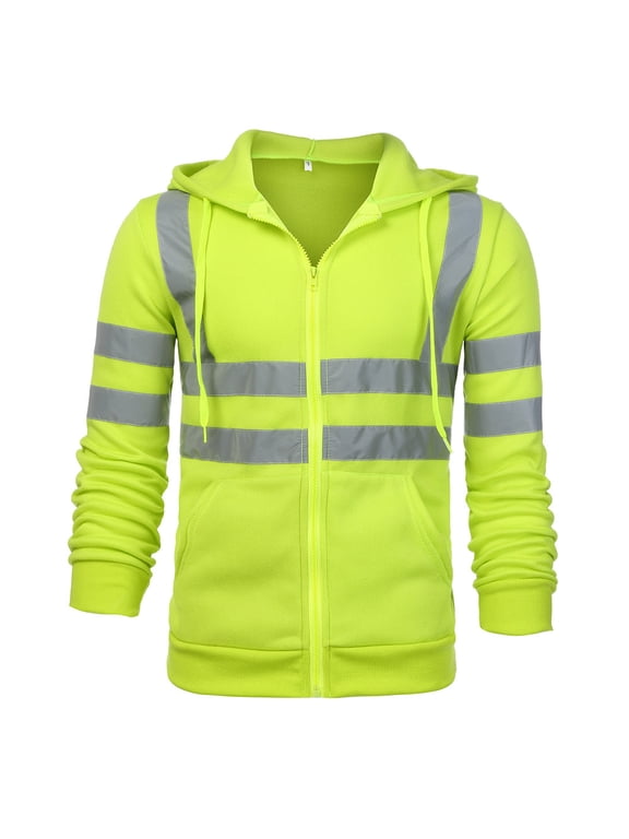 Mens Plus Size Jackets Clearance Mens Coats Outerwear Winter Mens Hoodies Fluorescent Reflection Road Work High Visibility Zipper Jacket Coat