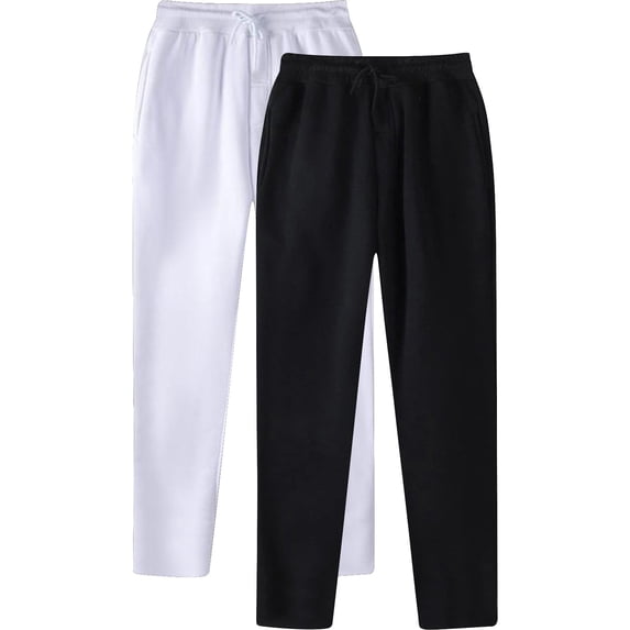 Viikei Mens Plus Size Sweatpants Clearance,Mens Open Bottom Sweatpants with Pockets,Men's Fashion Drawstring Elastic Waist Solid Color Casual Sweat Length Pants 2 PC White XXXL