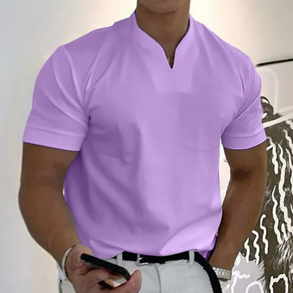 Viikei Mens Shirts Clearance Mens Plus Shirts Mens Short Sleeve Shirts Short Sleeve for Men Casual Solid with Pockets Sports V-neck Fitness Training Clothes