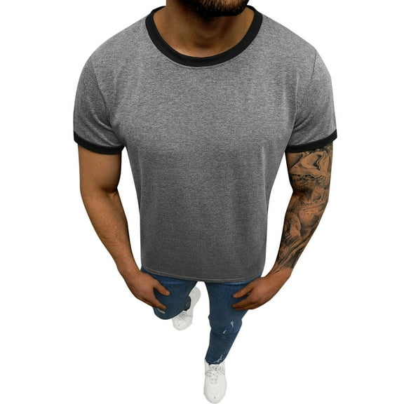 Viikei Mens Shirts Clearance Mens Plus Shirts Mens Short Sleeve Shirts Short Sleeve for Men Casual Sports Round Neck Patchwork