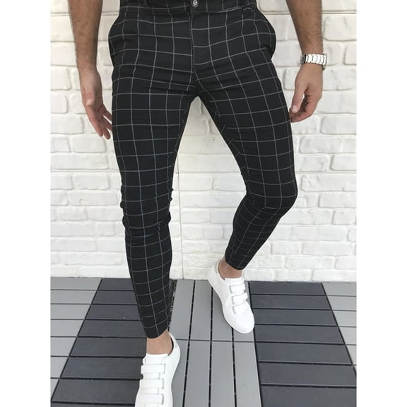 Viikei Mens Shorts Clearance Plus Size Shorts for Men Fashion Casual Slim Fit Plaid Print Zipper Long Pants Trousers