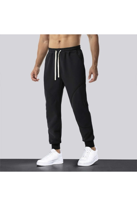 Mens Sweatpants with Pockets,Sweatpants for Men Open Bottom,Men Fashion Solid Casual Elastic Waist with Pocket Trousers Sport Pants Black S