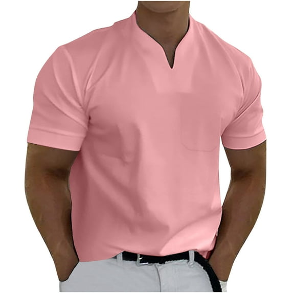 Viikei Mens T-shirts Under $10 Clearance Short Sleeve Shirts Solid with Pockets Sports V-Neck Fitness Training Clothes Tops