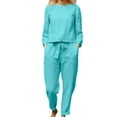 thumbnail image 1 of Viikei New & Trendy Womens Plus Size Solid Color Two-Piece Outfits Long Sleeve Leisure Blouse and Fashion Loose Fit Pants for Spring Fall Women's Loose Fitting Color Casual Set Green, 1 of 6