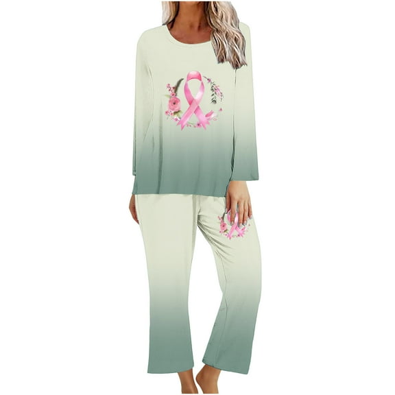 Viikei Nightgowns for Women Plus Size,Ladies' Gradient Printed Casual Top Pants Pajama Set Green XL