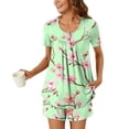 thumbnail image 1 of Viikei Oversized Sleepwear Set Relaxed Casual Loungewear,Women Casual Round Neck Print Short Sleeve Blouse Fashion Pants Pajamas Suit Green XXXL, 1 of 5