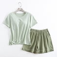 thumbnail image 1 of Viikei Pajamas Sets for Women,Women's Casual Loose with Chest Cushion Round Neck Short Sleeve Shorts Set Green M, 1 of 6