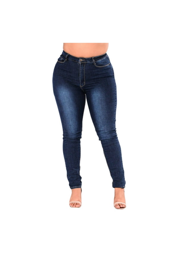 Pants for Women Plus Size Womens Pants Womens Jeans Clearance Womens Jeans Dark Blue Skinny Ripped Holes Jeans Pants High Waist Stretch Slim Pencil Trousers