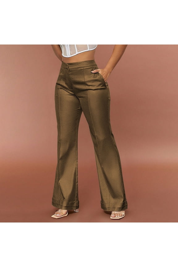 Pants for Women Jeans,Women's Solid Color Casual Drape Slightly Flared Slim Pants Brown L