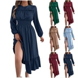 Viikei Plus Size Dresses,Women's Solid Solor Round Neck Long Sleeves ...
