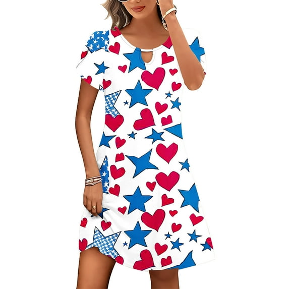 Viikei Plus Size Dresses Women Fashion,Women's Casual Loose Summer Printed Short Sleeved Dress White S