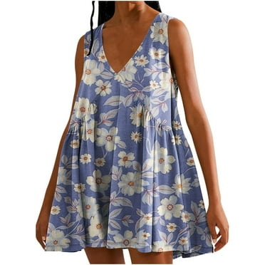 Viikei Plus Size Dresses Women Fashion,Women's Summer Print Casual Loose Sleevless V-Neck Dress Purple XXL