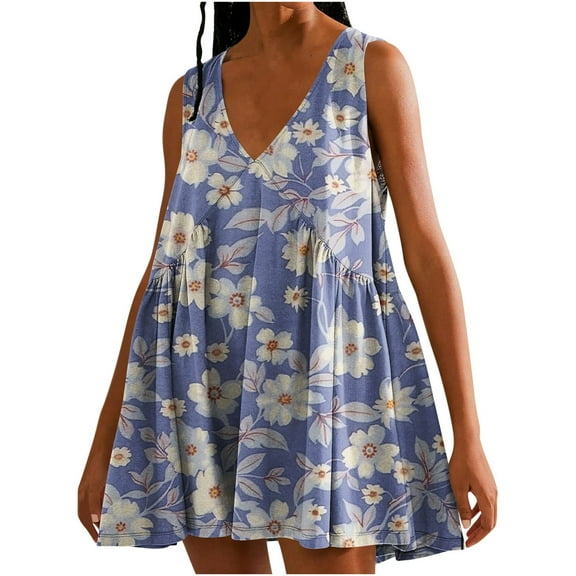 Viikei Plus Size Dresses Women Fashion,Women's Summer Print Casual Loose Sleevless V-Neck Dress Purple XXL