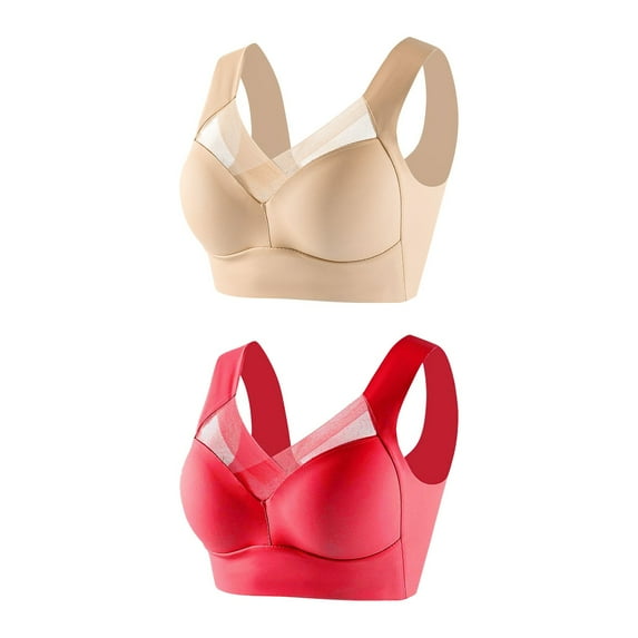 Viikei Plus Size Everyday Bras for Women,Women's Underwear Thin Lace Solid Color Push-up Adjustment Bra Red XL