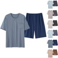 thumbnail image 1 of Viikei Plus Size Long Sleeve Tops,Men's Casual Solid Color Round Neck Button Down Short Sleeved Shirt Pocket Loose Waist Shorts Set Navy XXL, 1 of 9