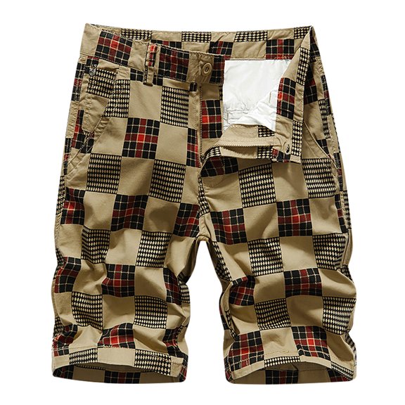 Viikei Plus Size Men's Shorts on Clearance Pocket Zipper Buttons Plaid Leisure Time Tooling Short Pants