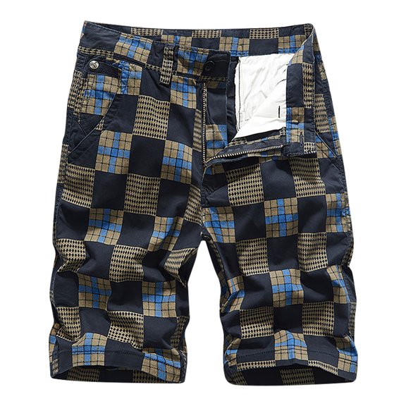 Viikei Plus Size Men's Shorts on Clearance Pocket Zipper Buttons Plaid Leisure Time Tooling Short Pants
