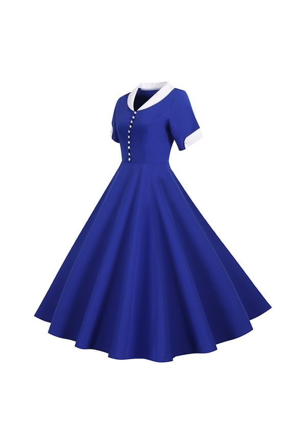 Plus Size Short Sleeve Dress for Women 1950s Retro Vintage Swing Dress