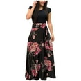 thumbnail image 1 of Viikei Plus Size Short Sleeve Dress for Women Tie-Dye Colorful Long Floral Print Beach Maxi Sundress, 1 of 5