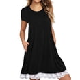 thumbnail image 1 of Viikei Plus Size Short Sleeve Dress for WomenSolid O-Neck Lace Patchwork Pockets Dresses, 1 of 1