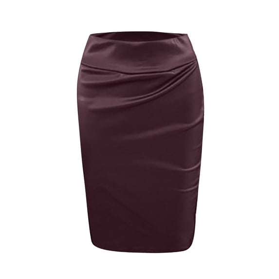 Viikei Plus Size Skirts for Women Leather Solid Color Elegant Knee Length