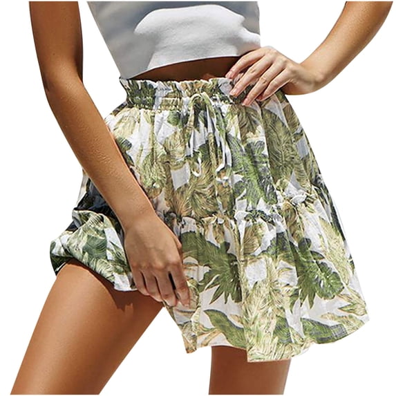 Viikei Plus Size Skirts for Women Printing Bage Ruched Ruffles Elastic Waist