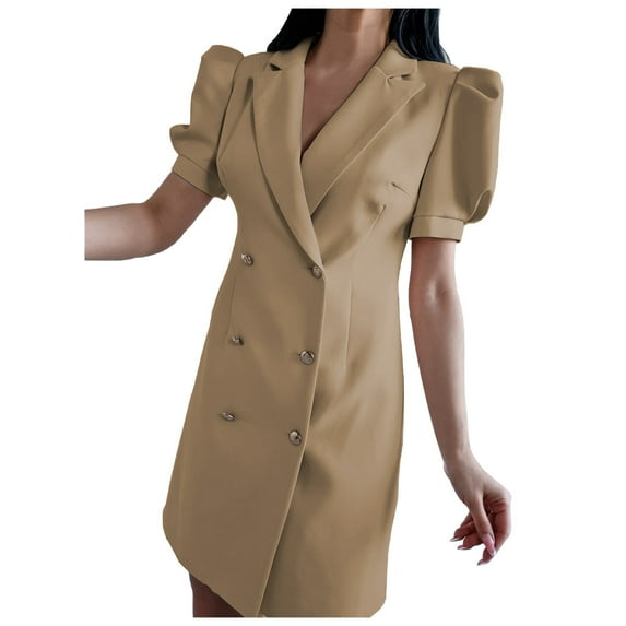 Viikei Plus Size Skirts for Women Summer Lapel Solid Color Double Breasted Sleeveless Dresses