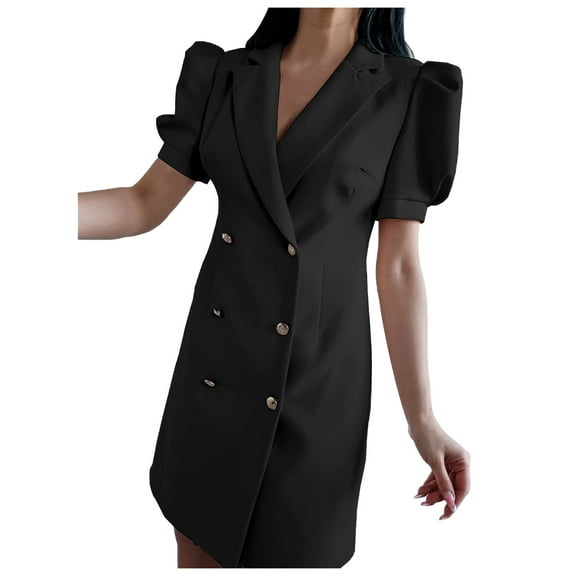 Viikei Plus Size Skirts for Women Summer Lapel Solid Color Double Breasted Sleeveless Dresses